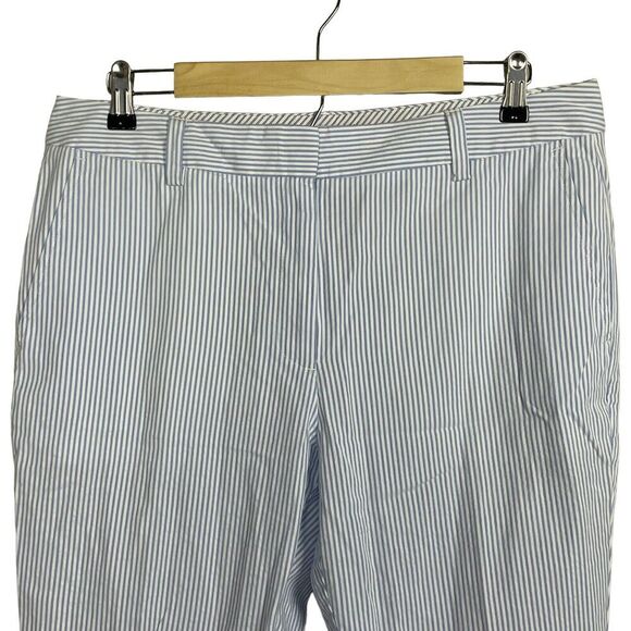 Lands End Women's size 12 Blue White‎ Striped Mid Rise Flat Front Cotton Pants - Picture 2 of 9